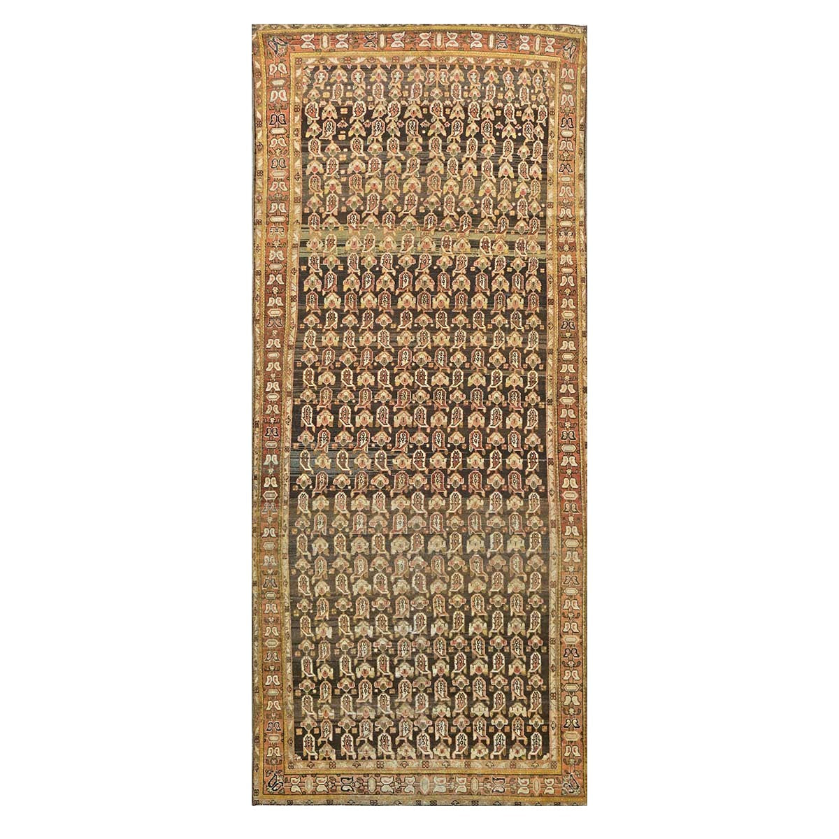 Antique Persian Malayer Wool 5x13 Brown & Rust Handmade Gallery Rug #1142544