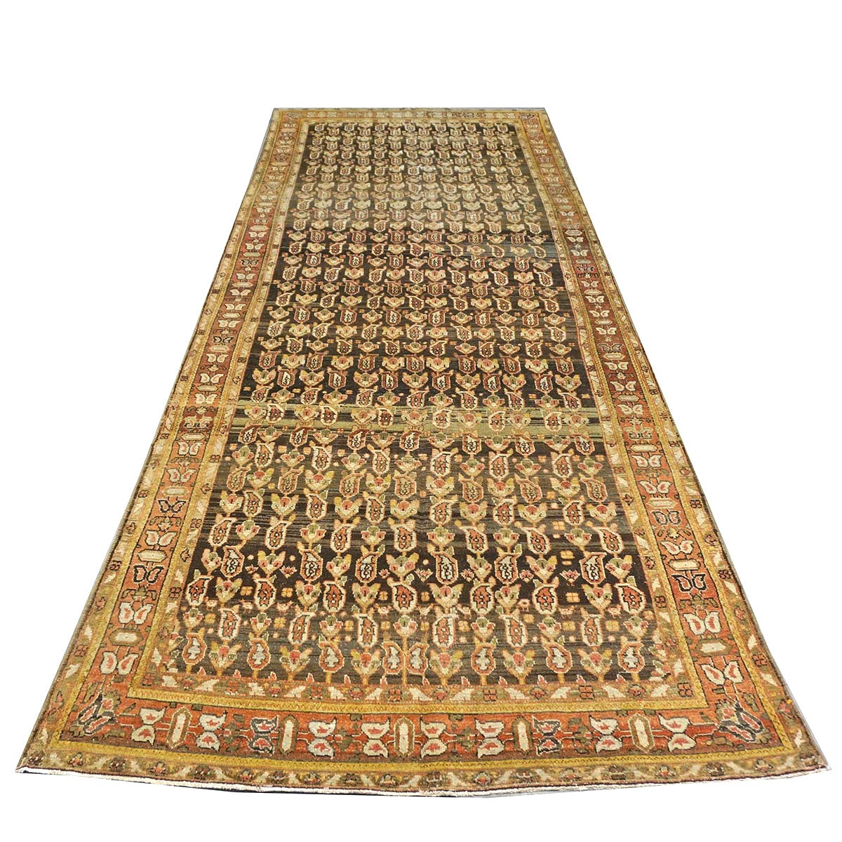 Antique Persian Malayer Wool 5x13 Brown & Rust Handmade Gallery Rug #1142544