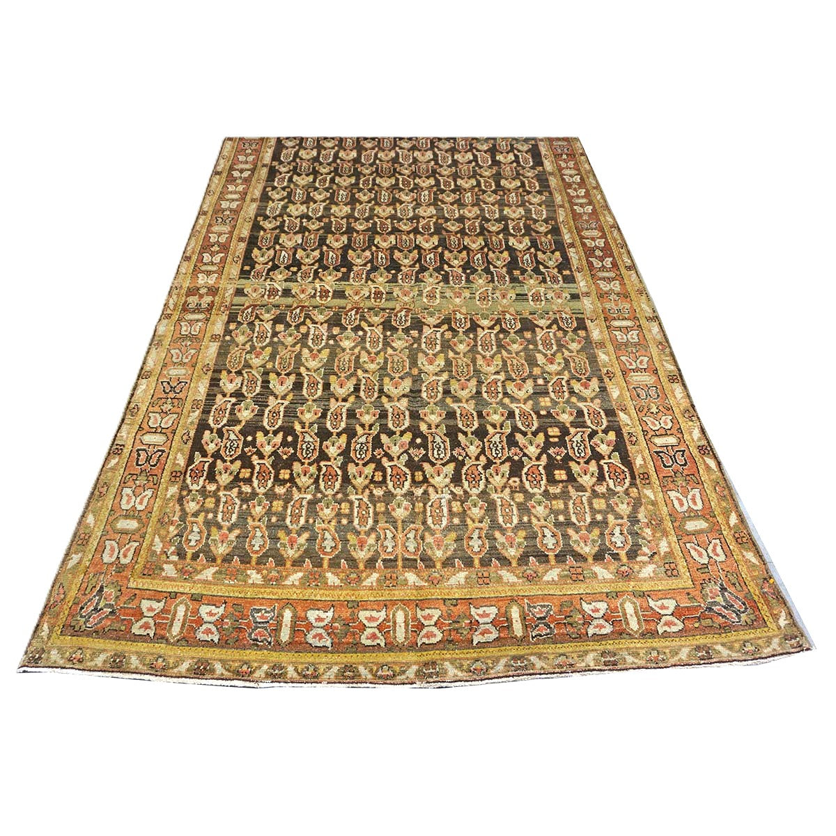 Antique Persian Malayer Wool 5x13 Brown & Rust Handmade Gallery Rug #1142544