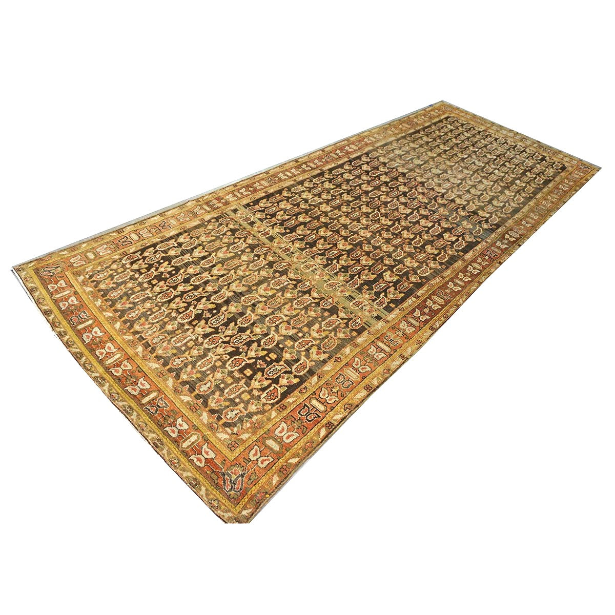 Antique Persian Malayer Wool 5x13 Brown & Rust Handmade Gallery Rug #1142544