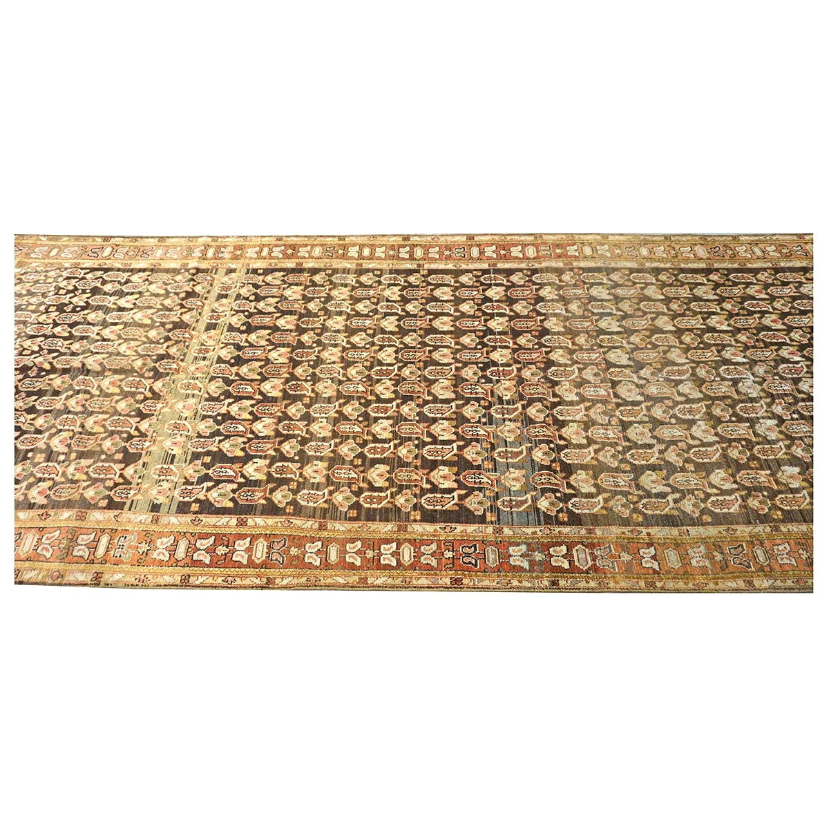 Antique Persian Malayer Wool 5x13 Brown & Rust Handmade Gallery Rug #1142544