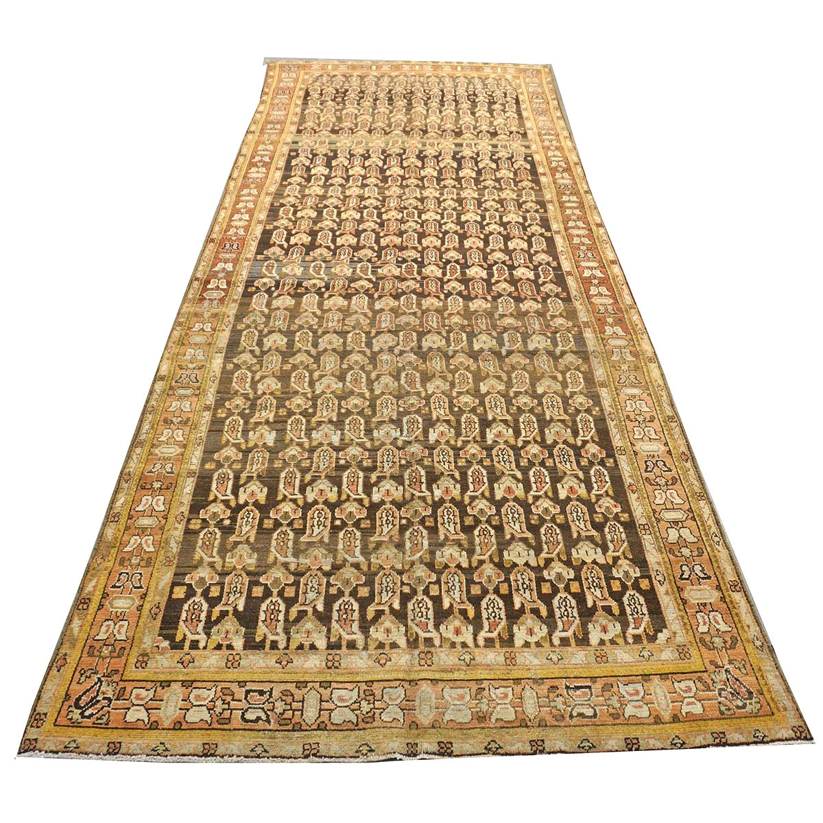 Antique Persian Malayer Wool 5x13 Brown & Rust Handmade Gallery Rug #1142544