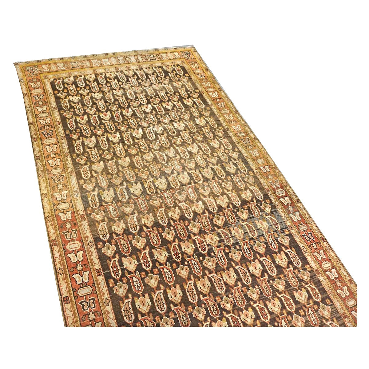 Antique Persian Malayer Wool 5x13 Brown & Rust Handmade Gallery Rug #1142544