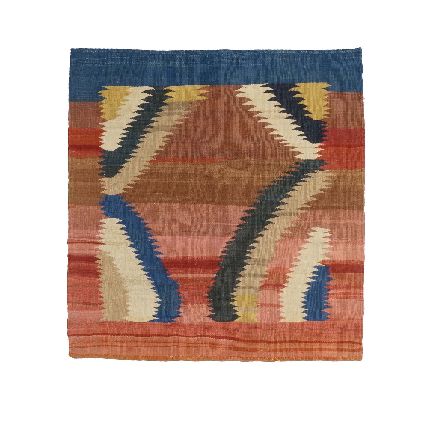 Turkish Safari Kilim Flatweave Wool 4x4 Pink, Blue & Brown Handmade Square Area Rug # 1142558