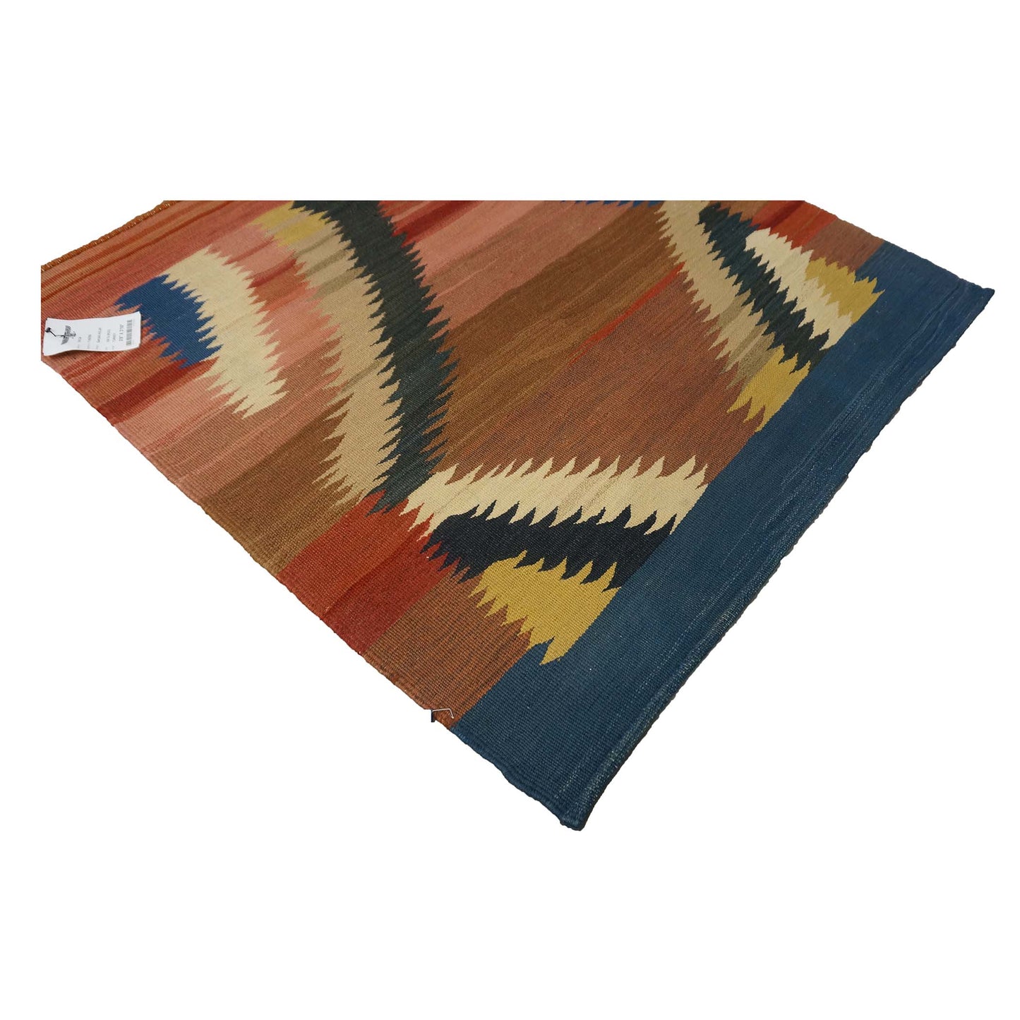 Turkish Safari Kilim Flatweave Wool 4x4 Pink, Blue & Brown Handmade Square Area Rug # 1142558