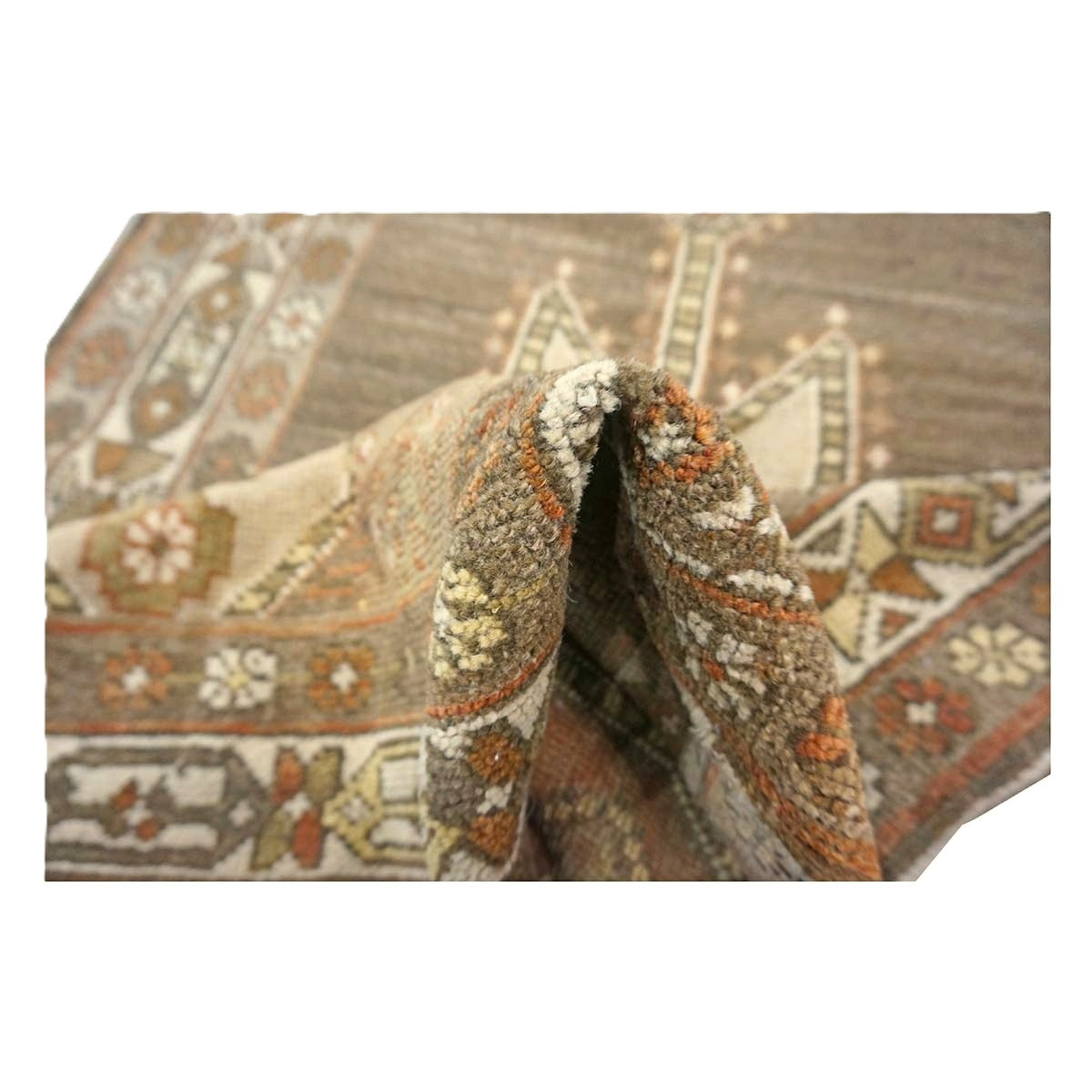 Antique Persian Azerbaijani Tribal Wool 3x11 Brown, Orange & Ivory Handmade Runner Rug #1142574