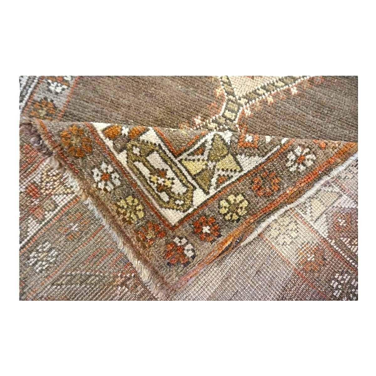 Antique Persian Azerbaijani Tribal Wool 3x11 Brown, Orange & Ivory Handmade Runner Rug #1142574