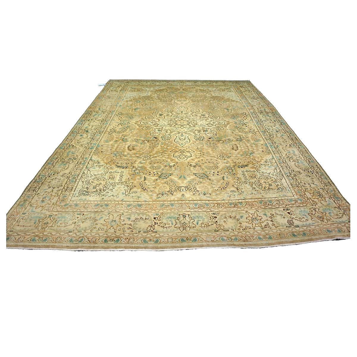 Antique Persian Tabriz Wool 8X11 Tan, Ivory, Black & Blue Handmade Area Rug #1142595