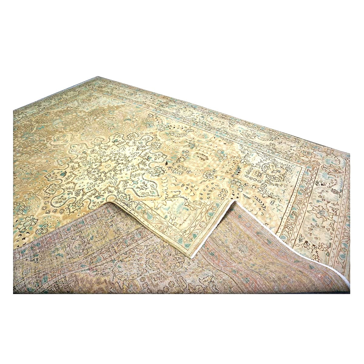 Antique Persian Tabriz Wool 8X11 Tan, Ivory, Black & Blue Handmade Area Rug #1142595