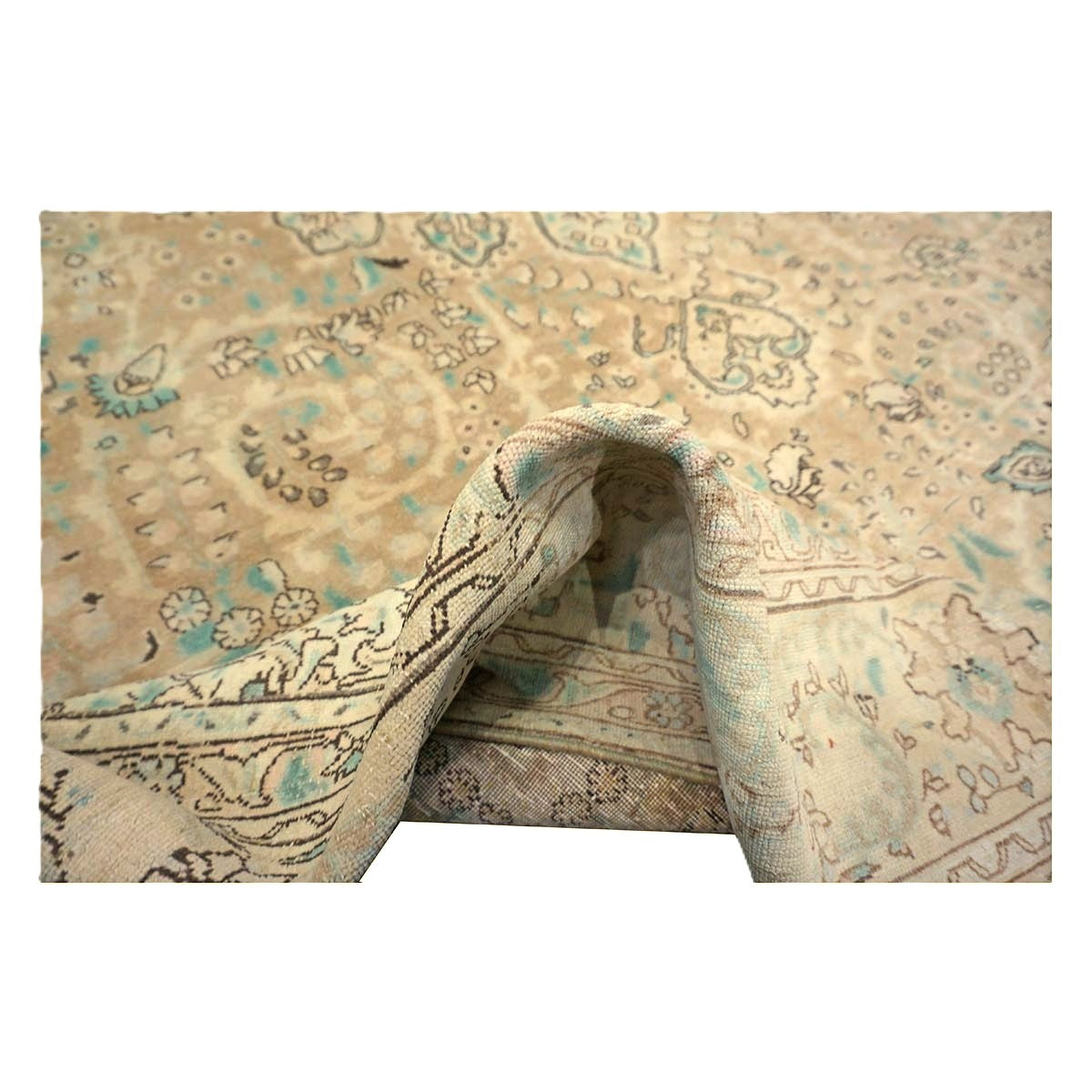 Antique Persian Tabriz Wool 8X11 Tan, Ivory, Black & Blue Handmade Area Rug #1142595