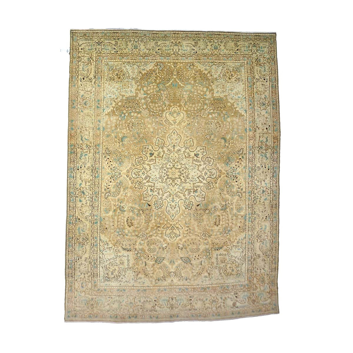 Antique Persian Tabriz Wool 8X11 Tan, Ivory, Black & Blue Handmade Area Rug #1142595