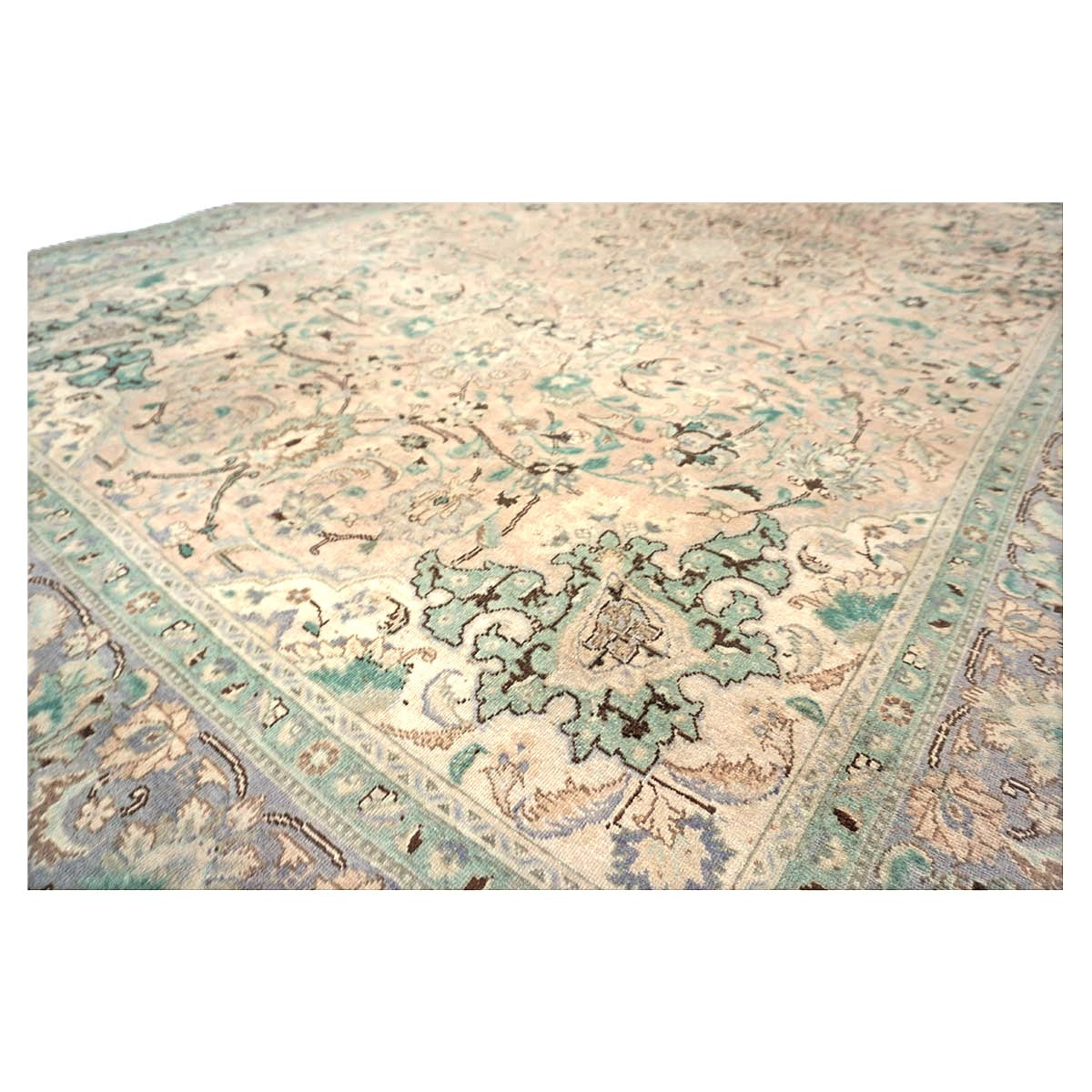 Vintage Persian Tabriz Wool 7x10 Pink, Teal & Ivory Handmade Area Rug #1142596