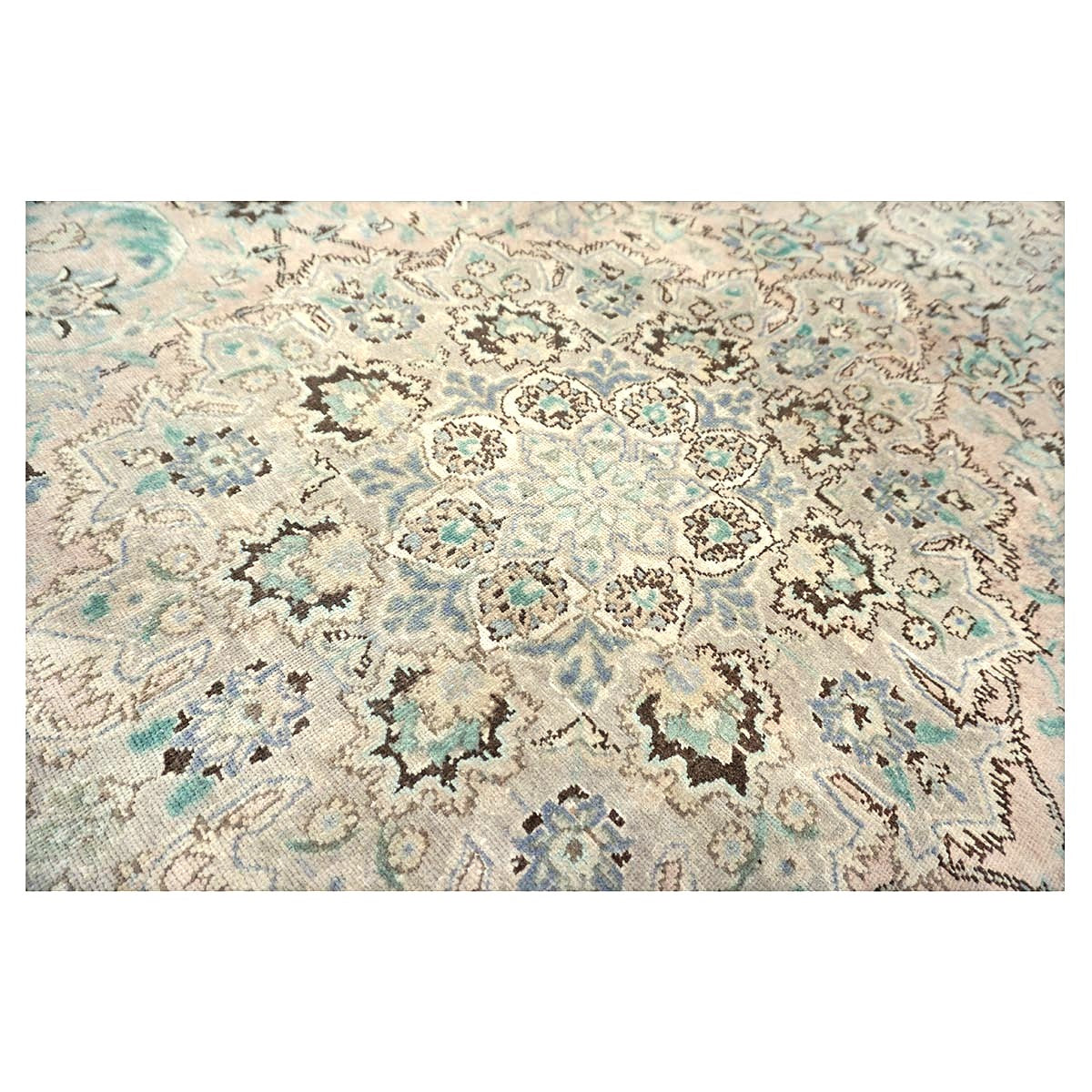 Vintage Persian Tabriz Wool 7x10 Pink, Teal & Ivory Handmade Area Rug #1142596