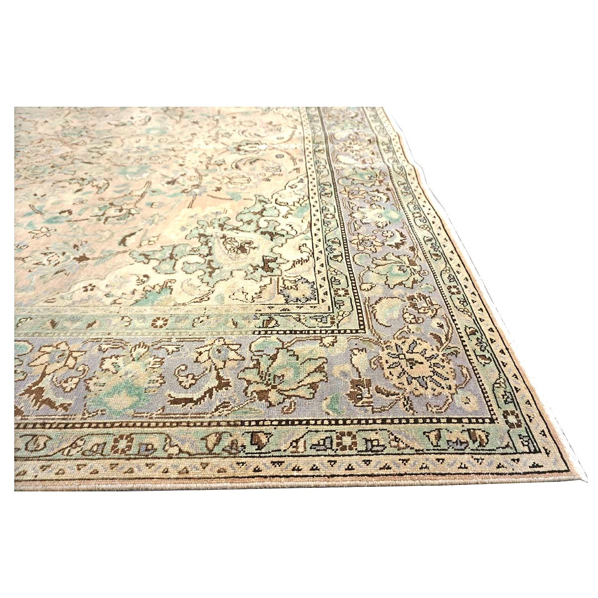 Vintage Persian Tabriz Wool 7x10 Pink, Teal & Ivory Handmade Area Rug #1142596