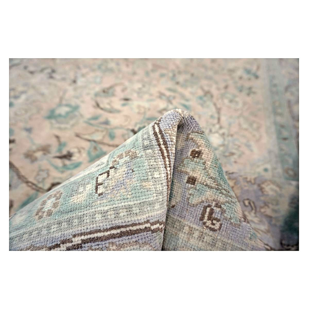 Vintage Persian Tabriz Wool 7x10 Pink, Teal & Ivory Handmade Area Rug #1142596