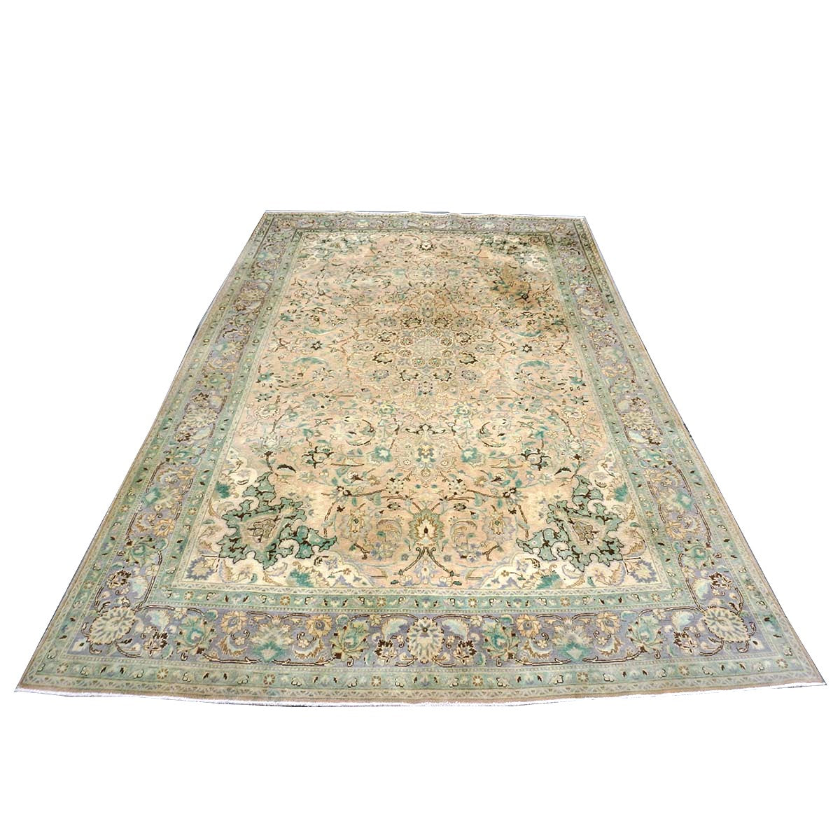 Vintage Persian Tabriz Wool 7x10 Pink, Teal & Ivory Handmade Area Rug #1142596