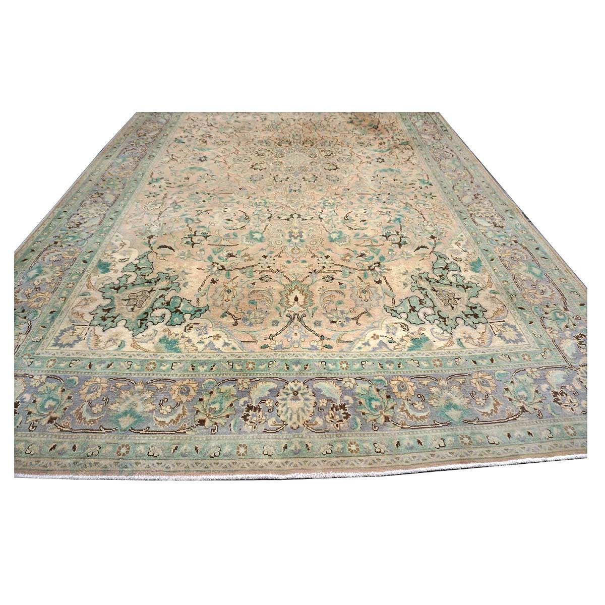 Vintage Persian Tabriz Wool 7x10 Pink, Teal & Ivory Handmade Area Rug #1142596
