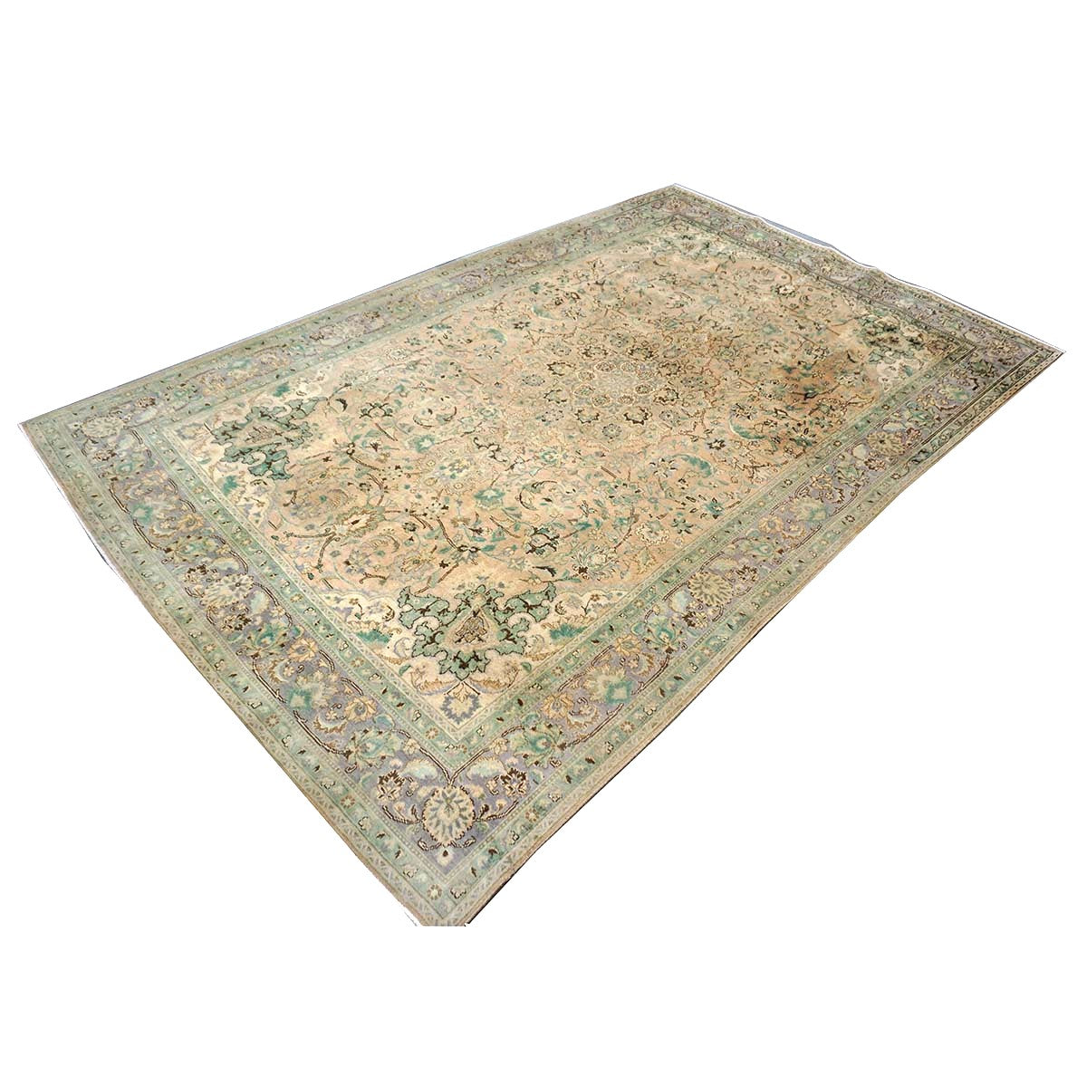 Vintage Persian Tabriz Wool 7x10 Pink, Teal & Ivory Handmade Area Rug #1142596