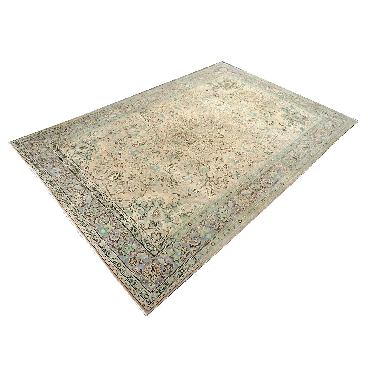 Vintage Persian Tabriz Wool 7x10 Pink, Teal & Ivory Handmade Area Rug #1142596