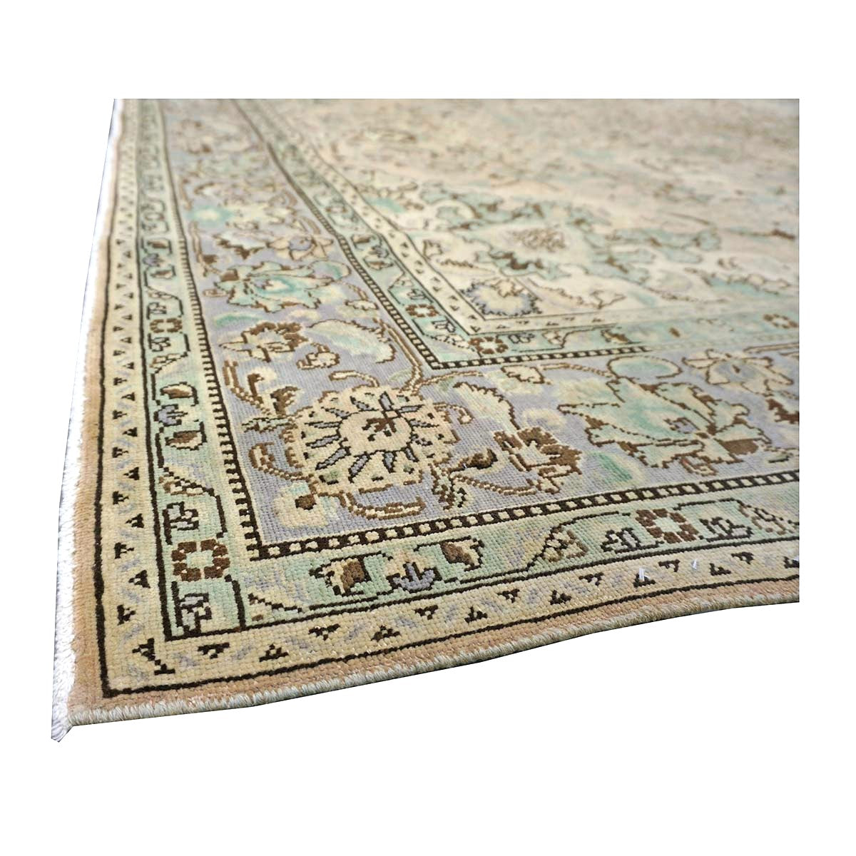 Vintage Persian Tabriz Wool 7x10 Pink, Teal & Ivory Handmade Area Rug #1142596
