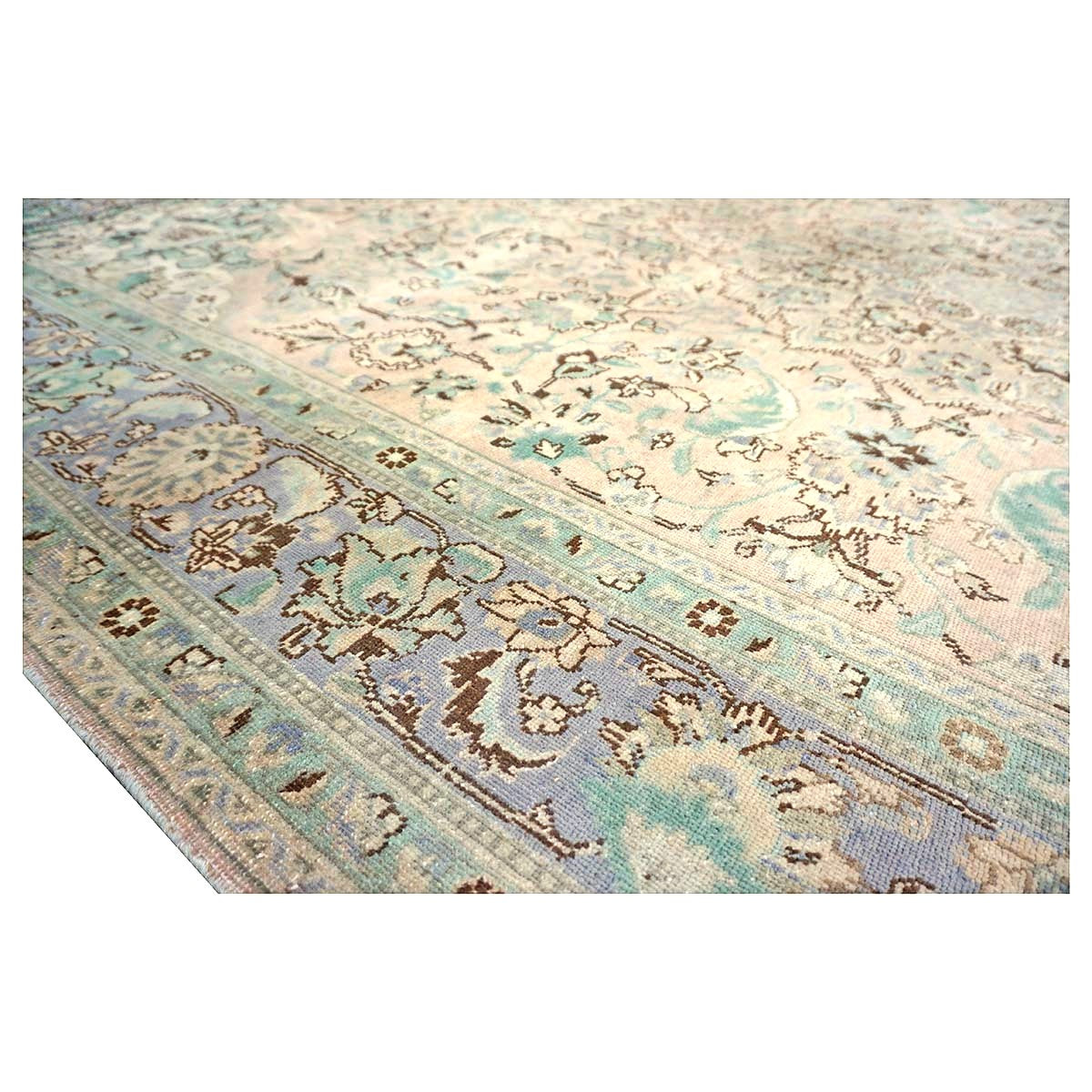Vintage Persian Tabriz Wool 7x10 Pink, Teal & Ivory Handmade Area Rug #1142596