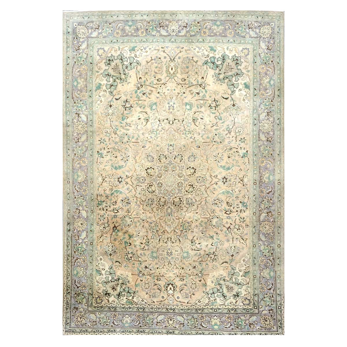 Vintage Persian Tabriz Wool 7x10 Pink, Teal & Ivory Handmade Area Rug #1142596