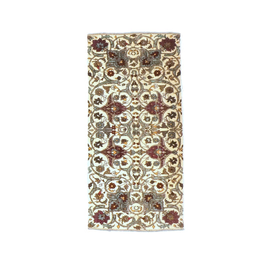 Antique Persian Semnan Wool 2x5 Ivory, Burgundy & Grey Handmade Runner Rug #1142600