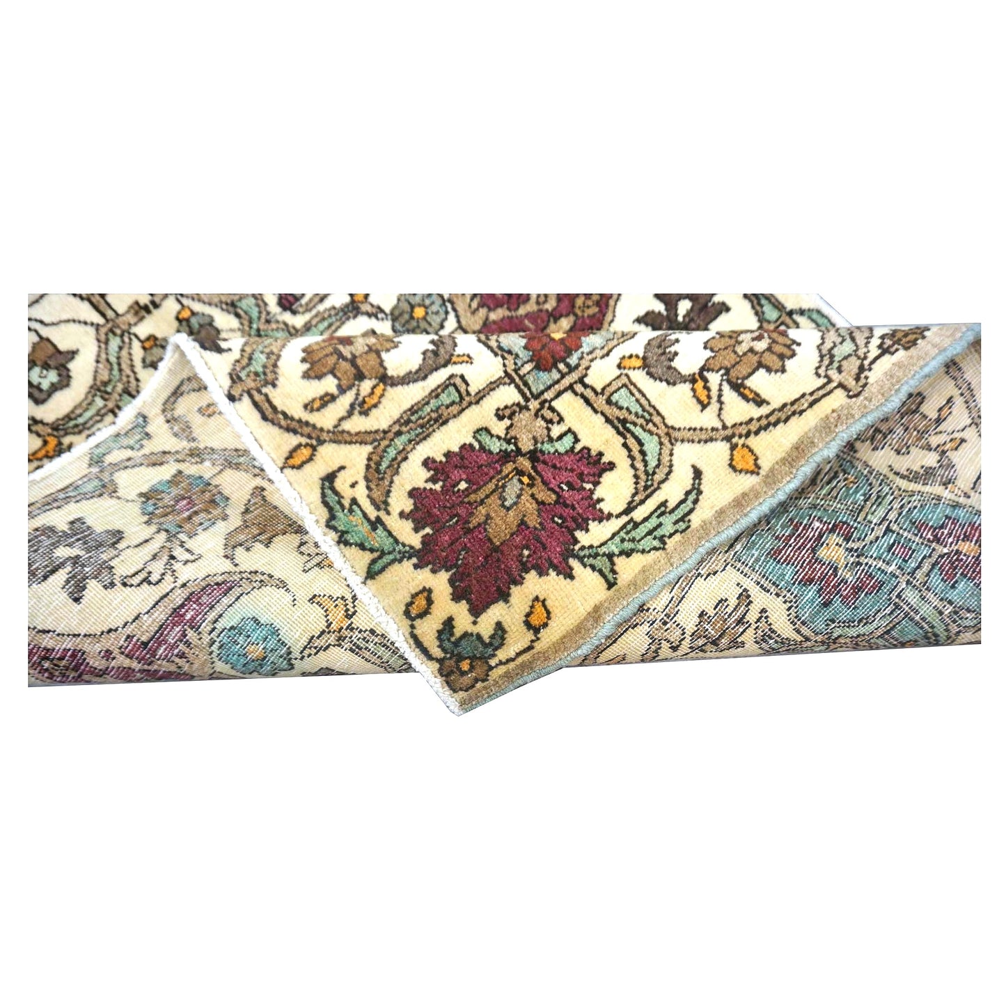 Antique Persian Semnan Wool 2x5 Ivory, Burgundy & Grey Handmade Runner Rug #1142600
