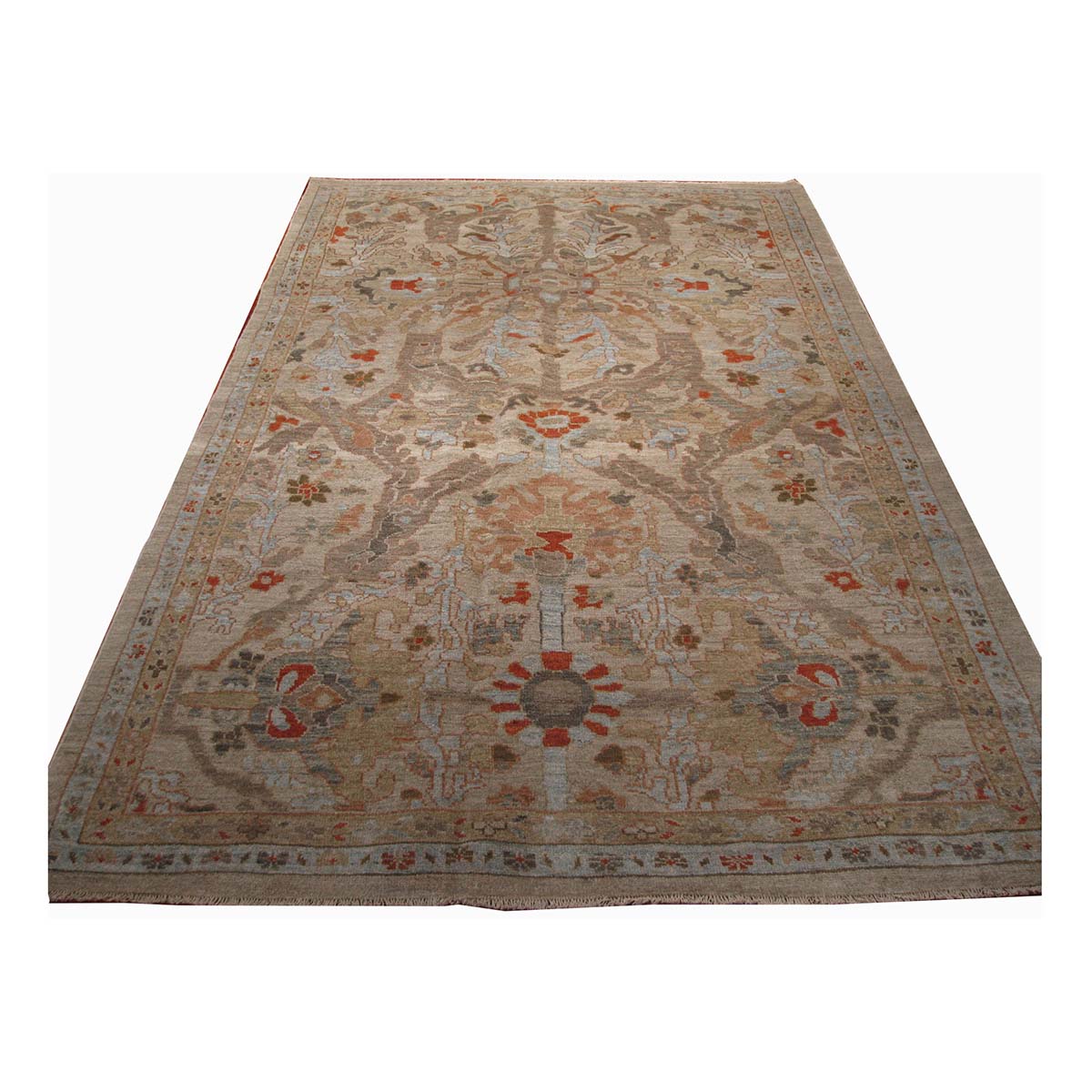 Turkish Sultanabad Wool 6x9  Ivory, Grey, Rust & Blue Handmade Area Rug #1142640