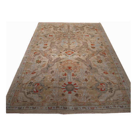 Turkish Sultanabad Wool 6x9  Ivory, Grey, Rust & Blue Handmade Area Rug #1142640