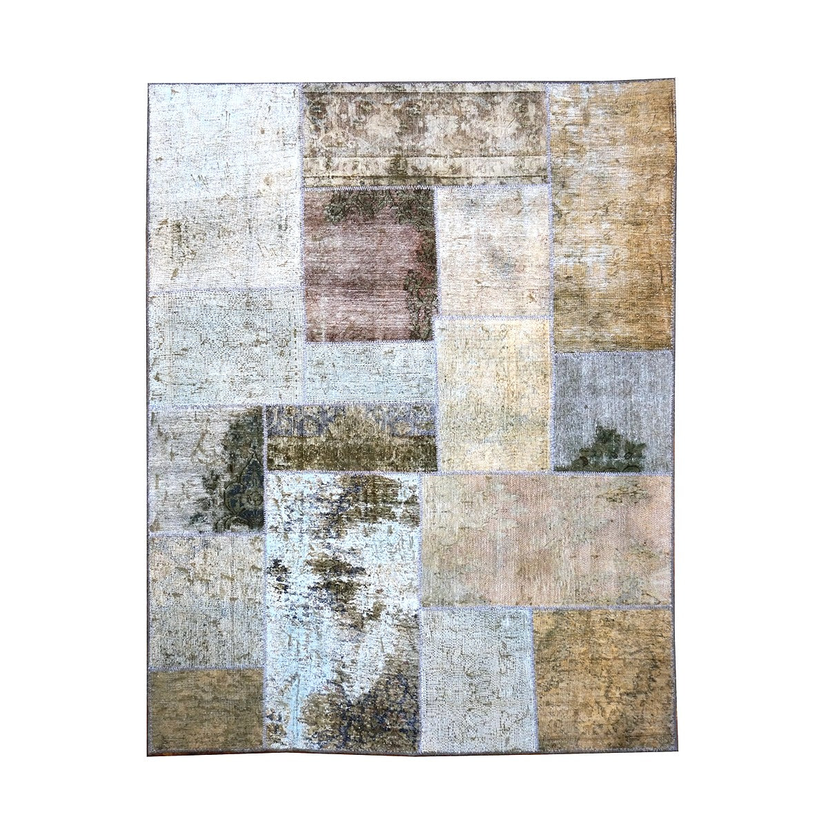 Vintage Persian Patchwork 5X5 Beige & Grey Handmade Square Area Rug #1142755
