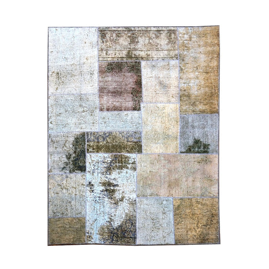 Vintage Persian Patchwork 5X5 Beige & Grey Handmade Square Area Rug #1142755