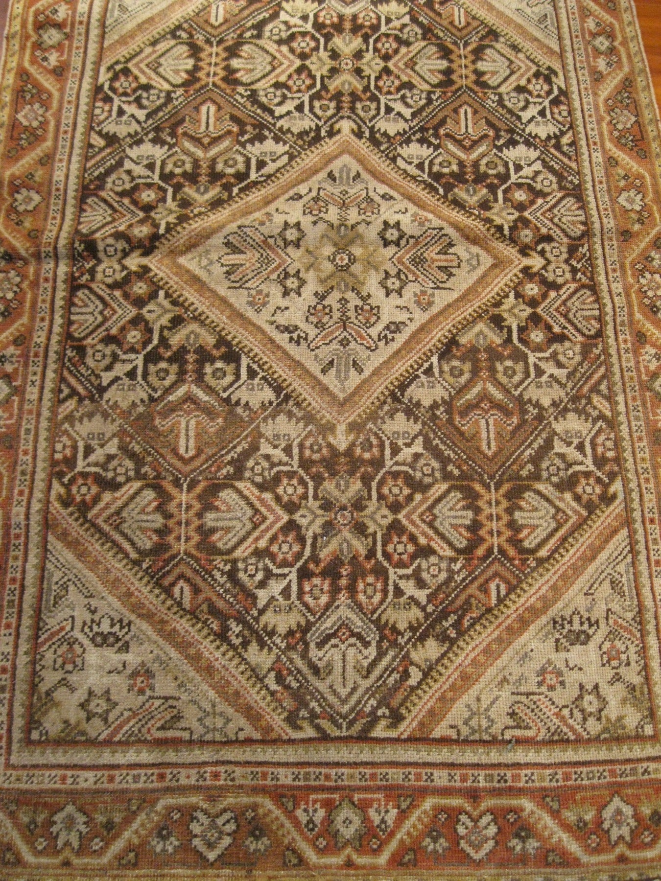 Antique Persian Sultanabad Wool 4 x 7 Ivory, Brown & Rust Handmade Area Rug #1142800