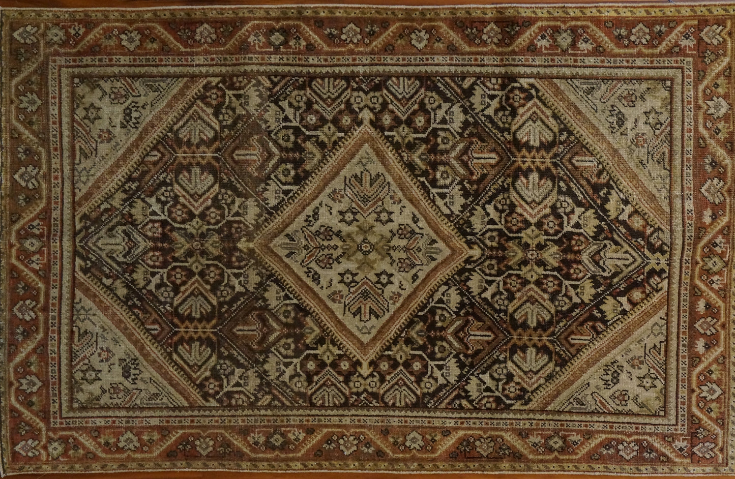 Antique Persian Sultanabad Wool 4 x 7 Ivory, Brown & Rust Handmade Area Rug #1142800