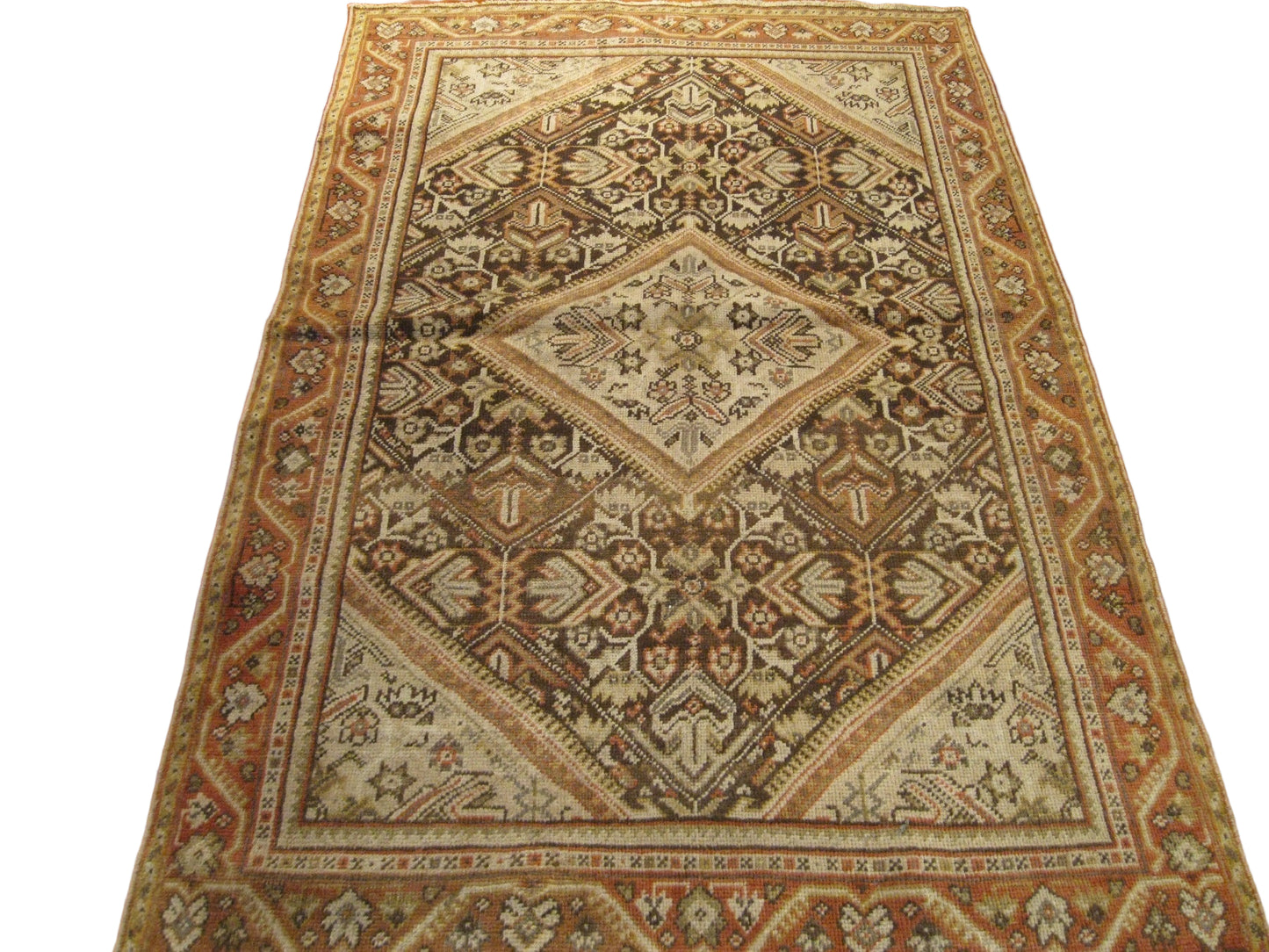 Antique Persian Sultanabad Wool 4 x 7 Ivory, Brown & Rust Handmade Area Rug #1142800