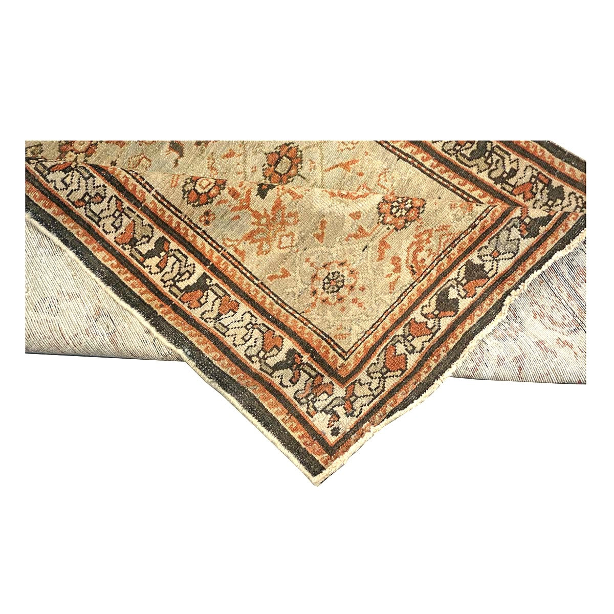 Antique Persian Malayer Wool 4x16 Tan, Charcoal & Rust Handmade Gallery Rug #1142807