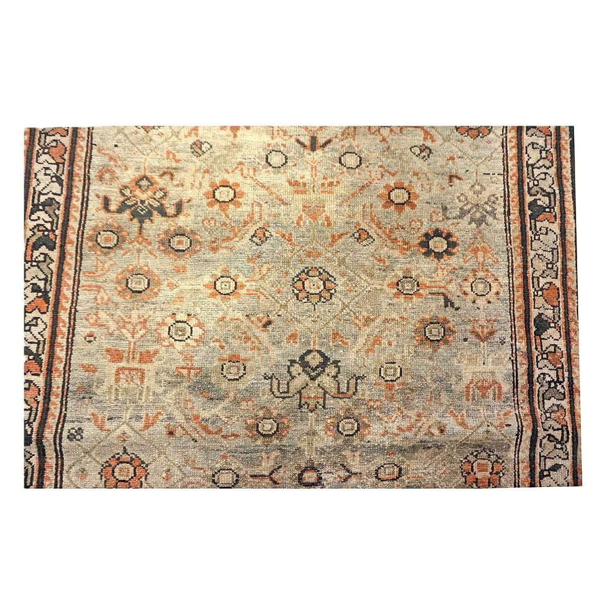 Antique Persian Malayer Wool 4x16 Tan, Charcoal & Rust Handmade Gallery Rug #1142807