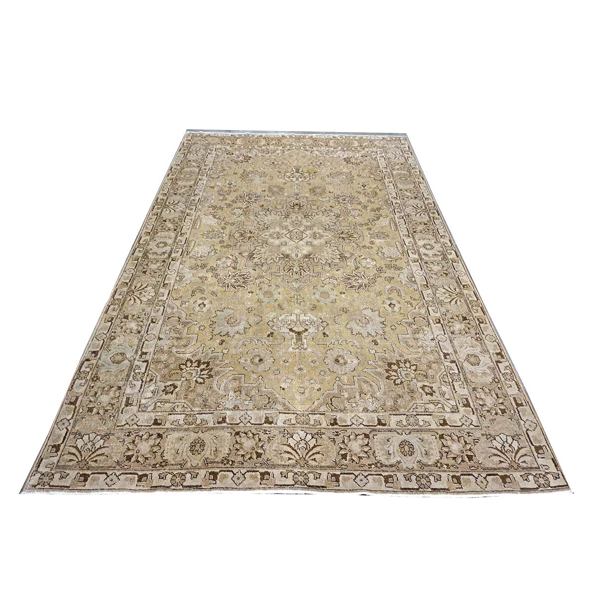 Antique Persian Tabriz Wool 7x10 Beige, Ivory & Tan Handmade Area Rug #1142811