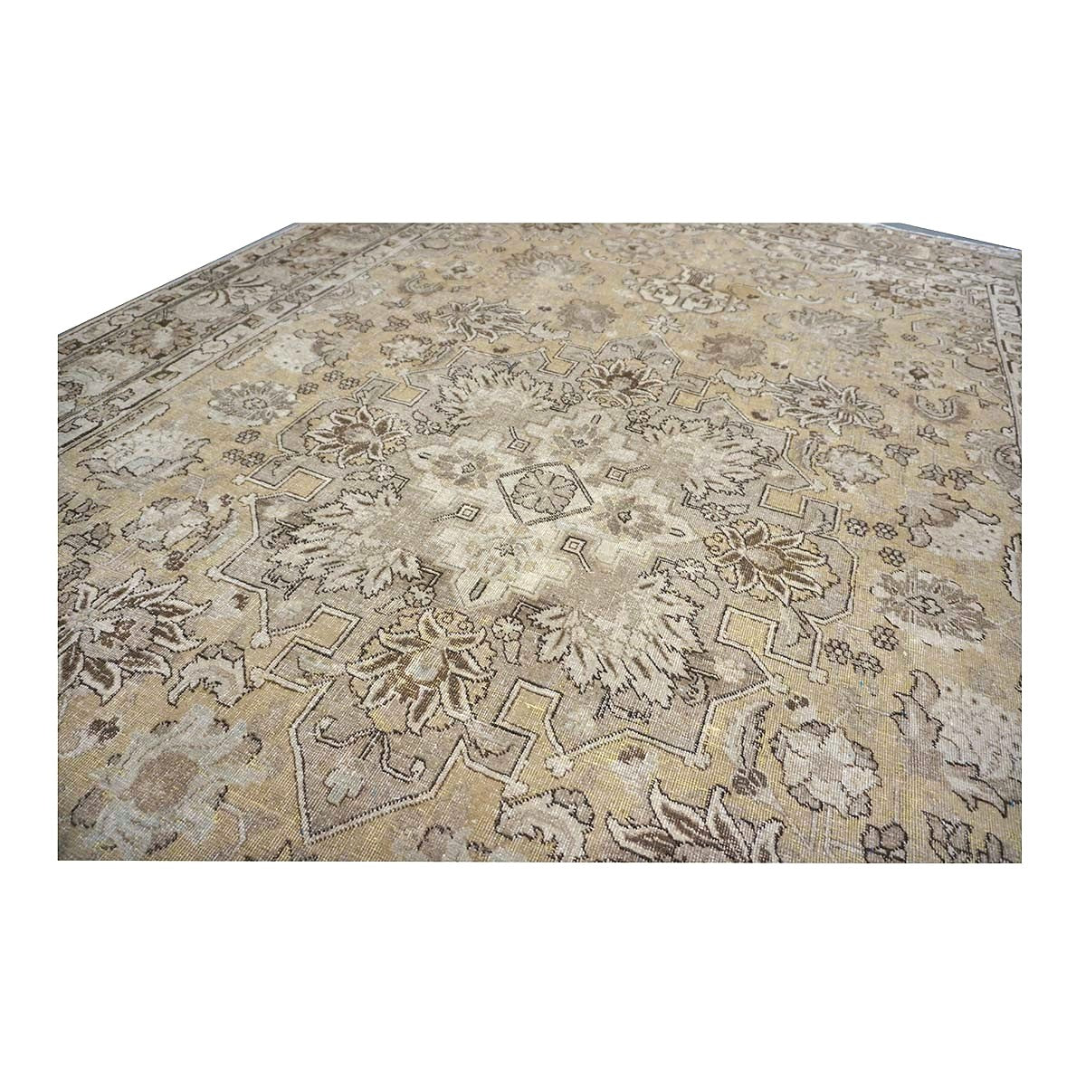 Antique Persian Tabriz Wool 7x10 Beige, Ivory & Tan Handmade Area Rug #1142811