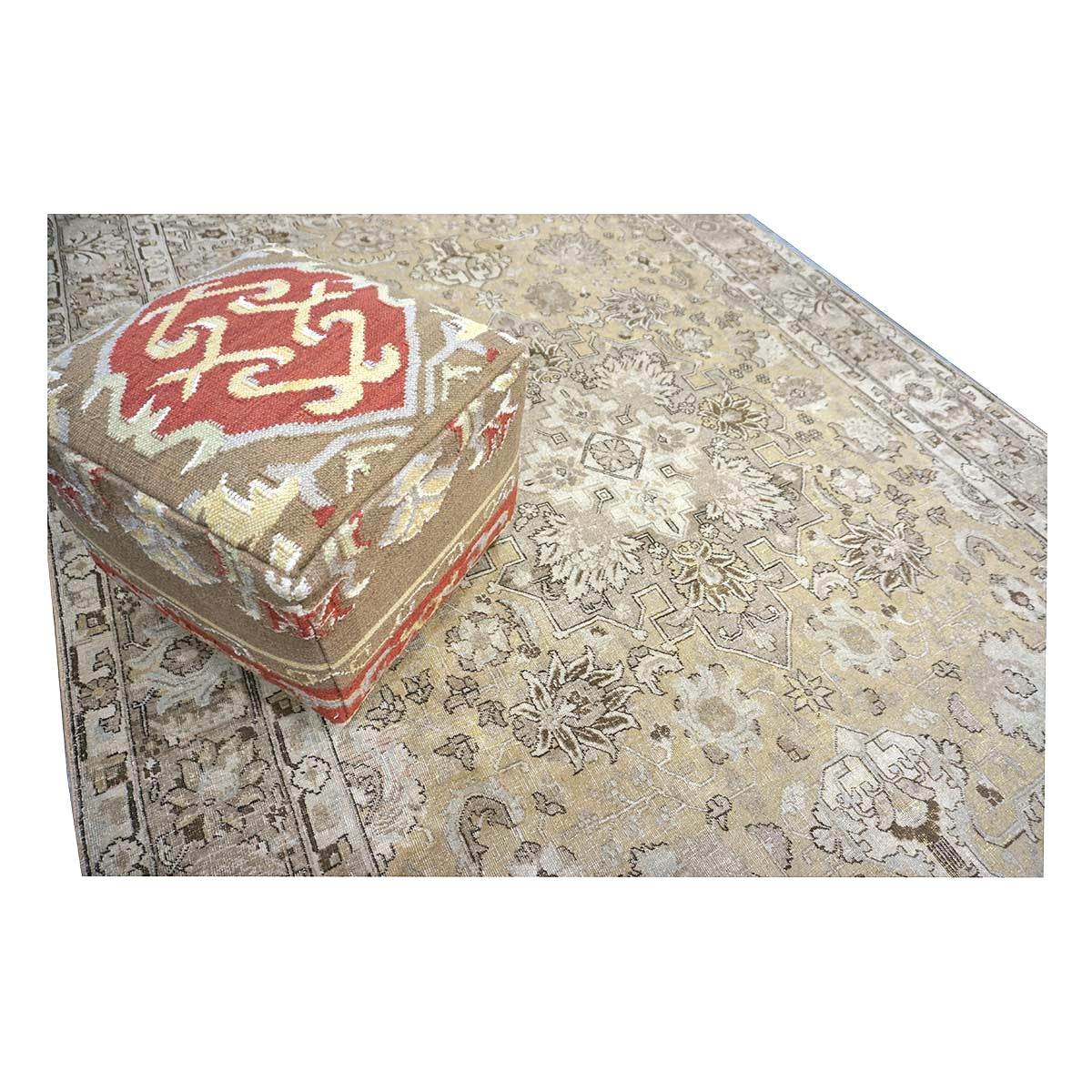 Antique Persian Tabriz Wool 7x10 Beige, Ivory & Tan Handmade Area Rug #1142811