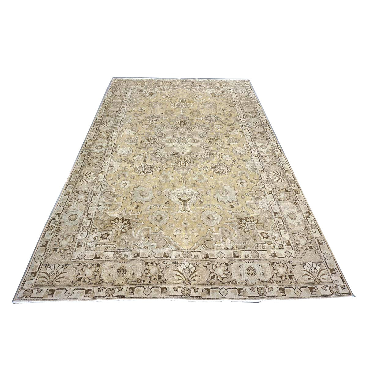 Antique Persian Tabriz Wool 7x10 Beige, Ivory & Tan Handmade Area Rug #1142811