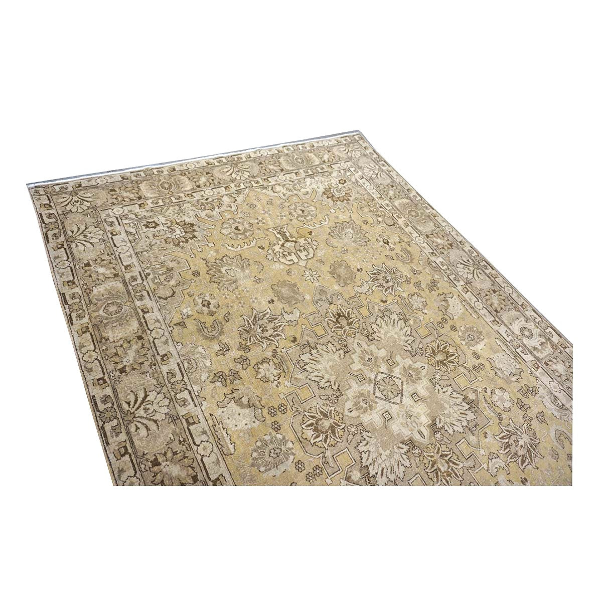 Antique Persian Tabriz Wool 7x10 Beige, Ivory & Tan Handmade Area Rug #1142811