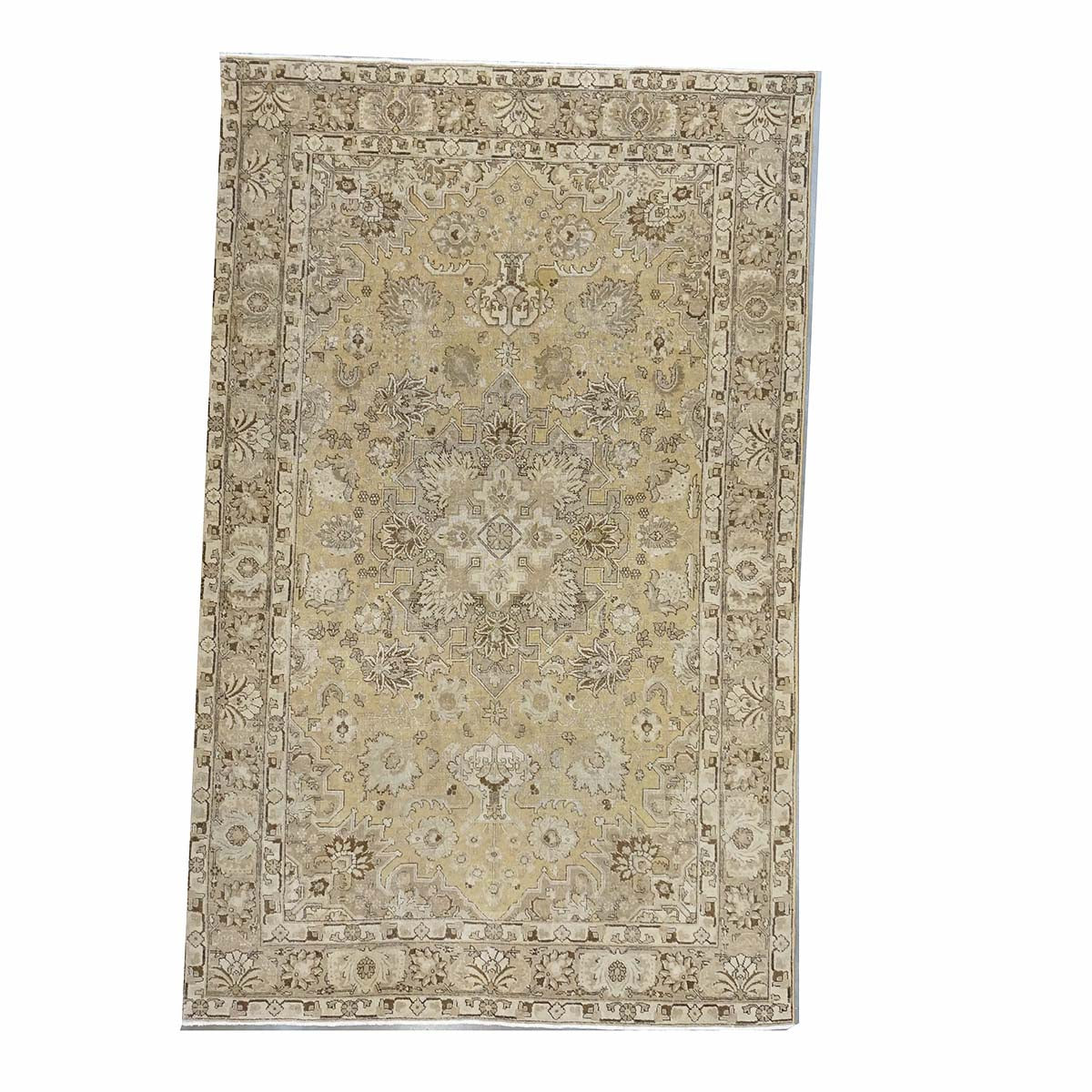 Antique Persian Tabriz Wool 7x10 Beige, Ivory & Tan Handmade Area Rug #1142811