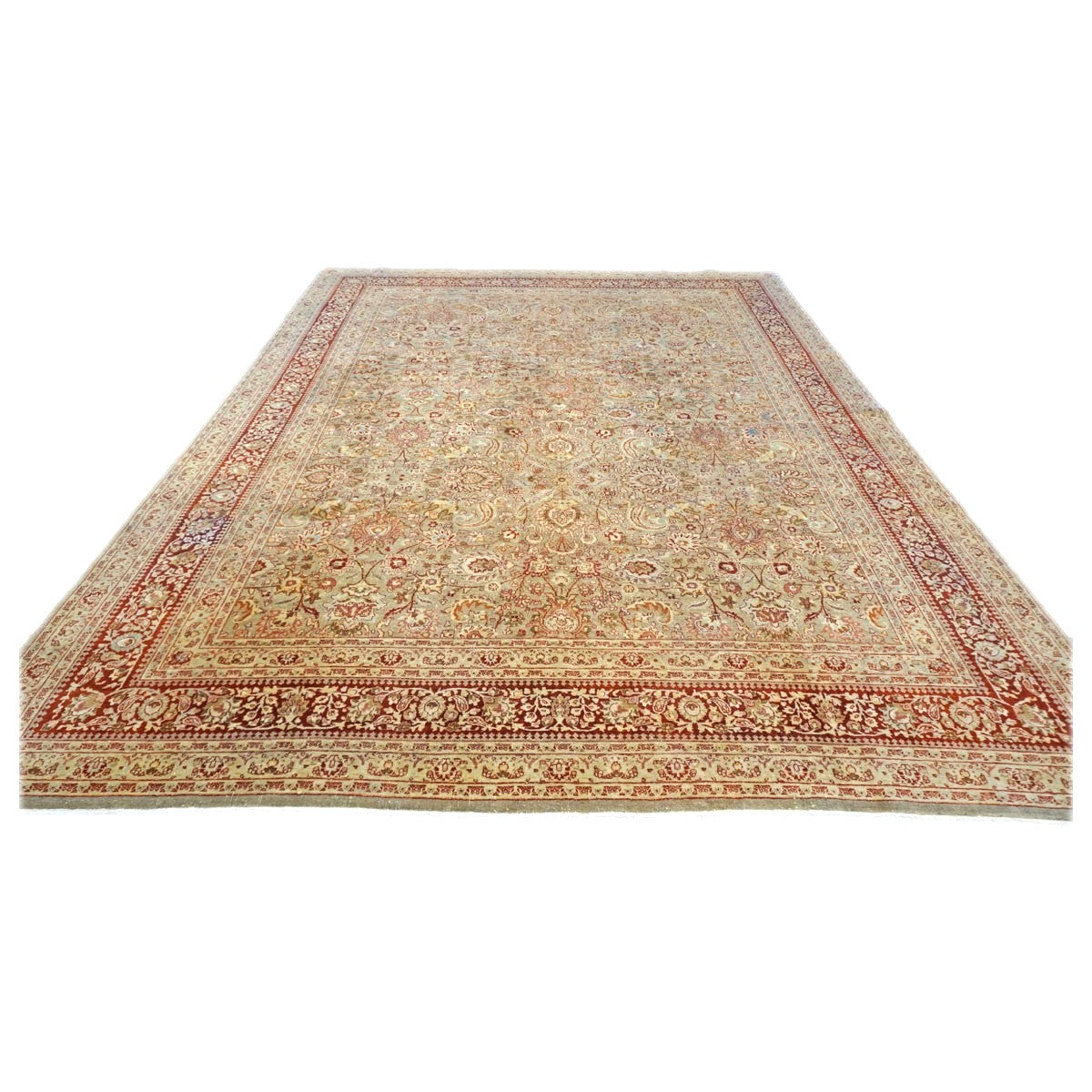 Antique Persian Semnan Wool 10X13 Gold, Red & Brown Handmade Area Rug #1142820