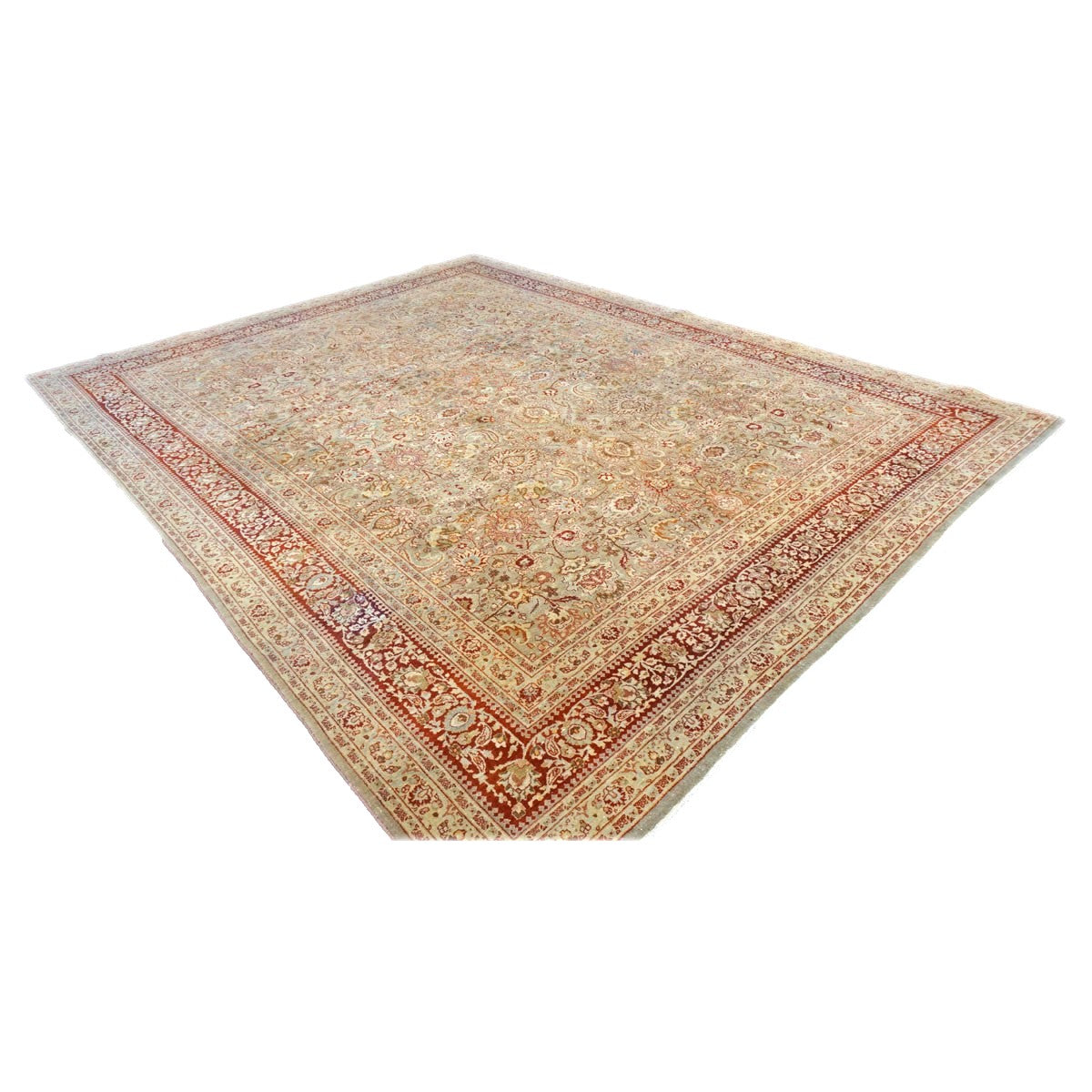 Antique Persian Semnan Wool 10X13 Gold, Red & Brown Handmade Area Rug #1142820