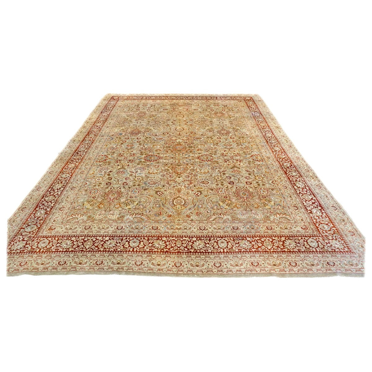 Antique Persian Semnan Wool 10X13 Gold, Red & Brown Handmade Area Rug #1142820
