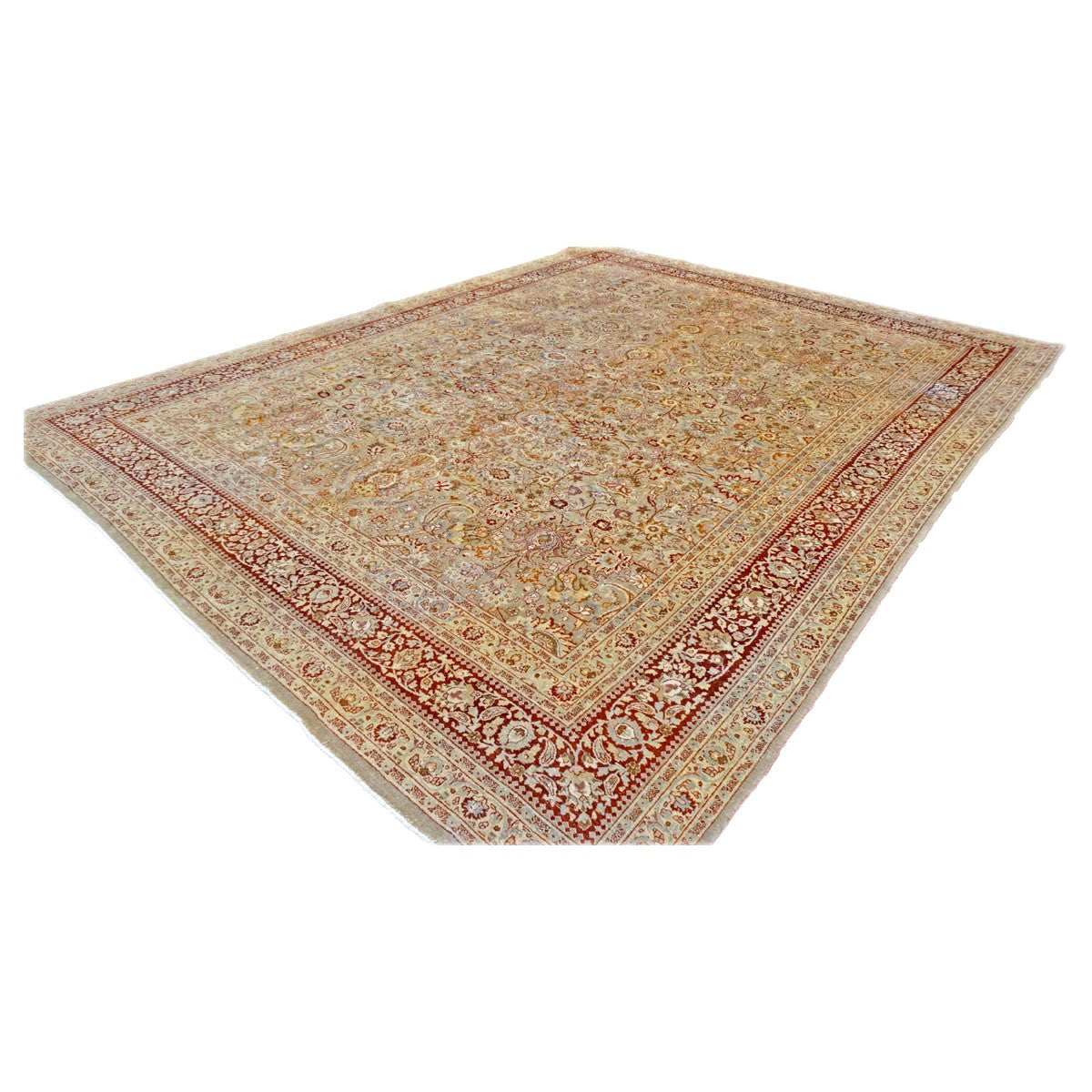 Antique Persian Semnan Wool 10X13 Gold, Red & Brown Handmade Area Rug #1142820