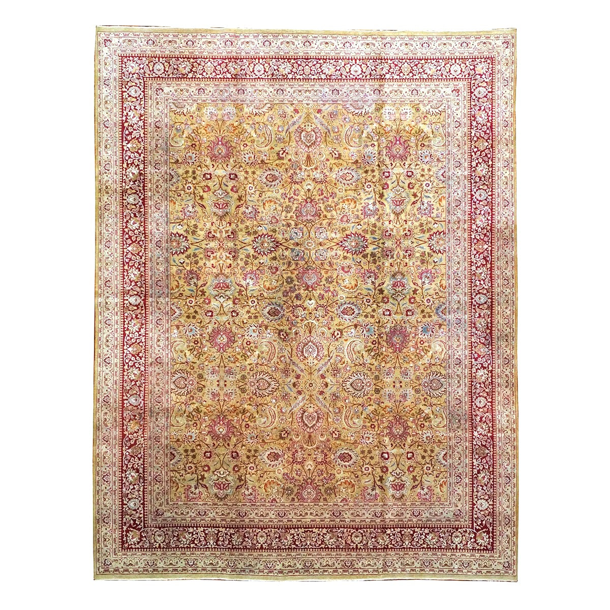 Antique Persian Semnan Wool 10X13 Gold, Red & Brown Handmade Area Rug #1142820
