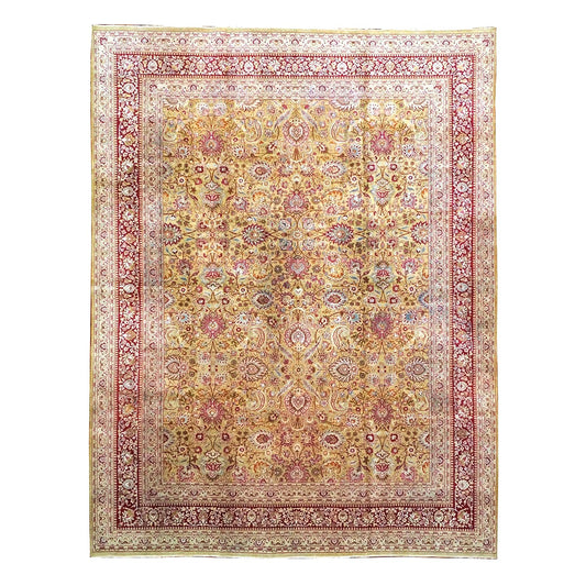 Antique Persian Semnan Wool 10X13 Gold, Red & Brown Handmade Area Rug #1142820
