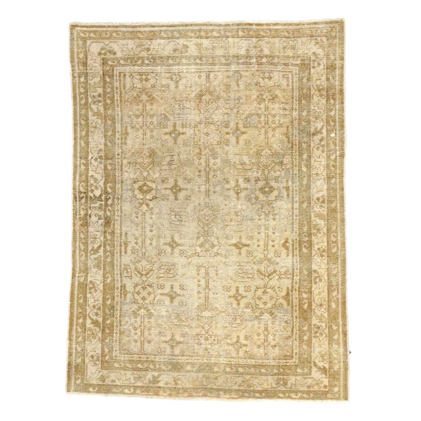 Antique Persian Hamadan Wool 4x5 Tan & Taupe Handmade Area Rug #1142823